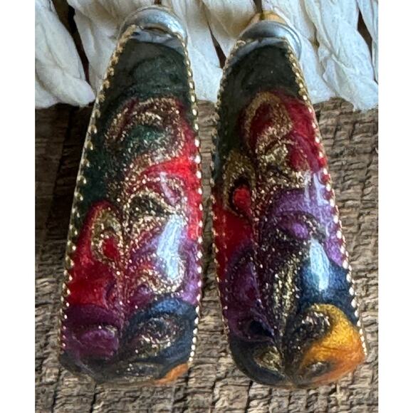 Hand-Painted Boho Earrings Multicolor Artisan Style - Picture 1 of 4